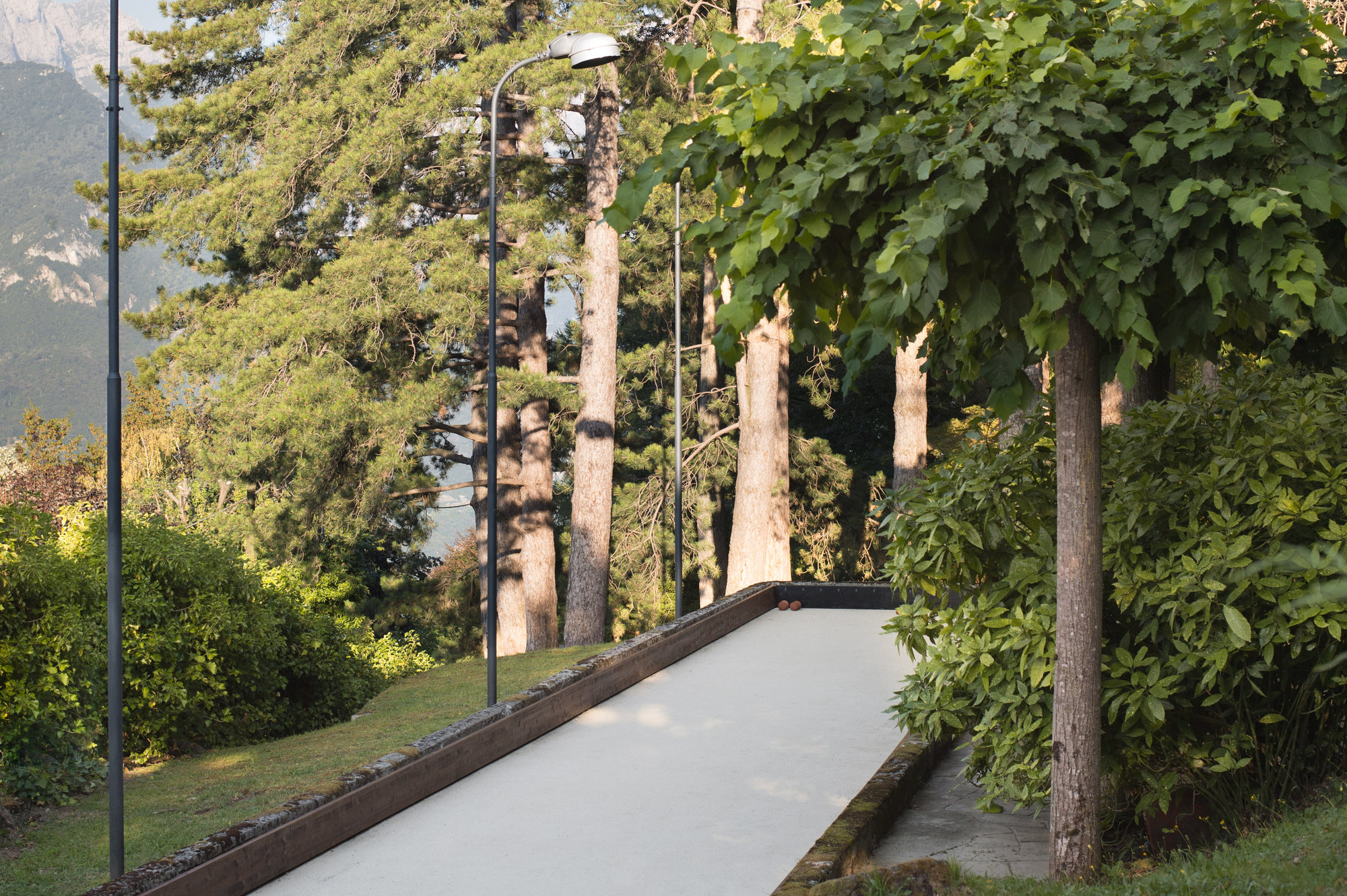Traditional bocce court among the pines