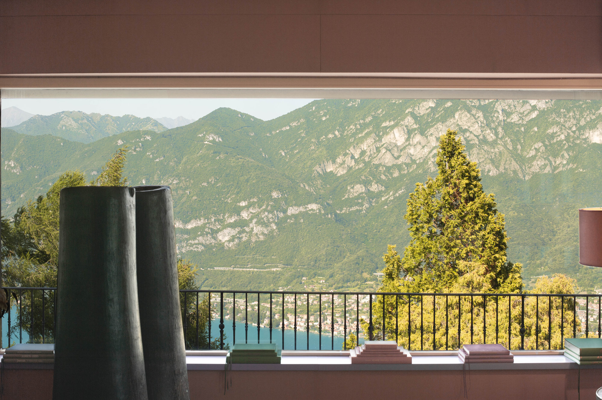 Lake and mountains seen from a panoramic window