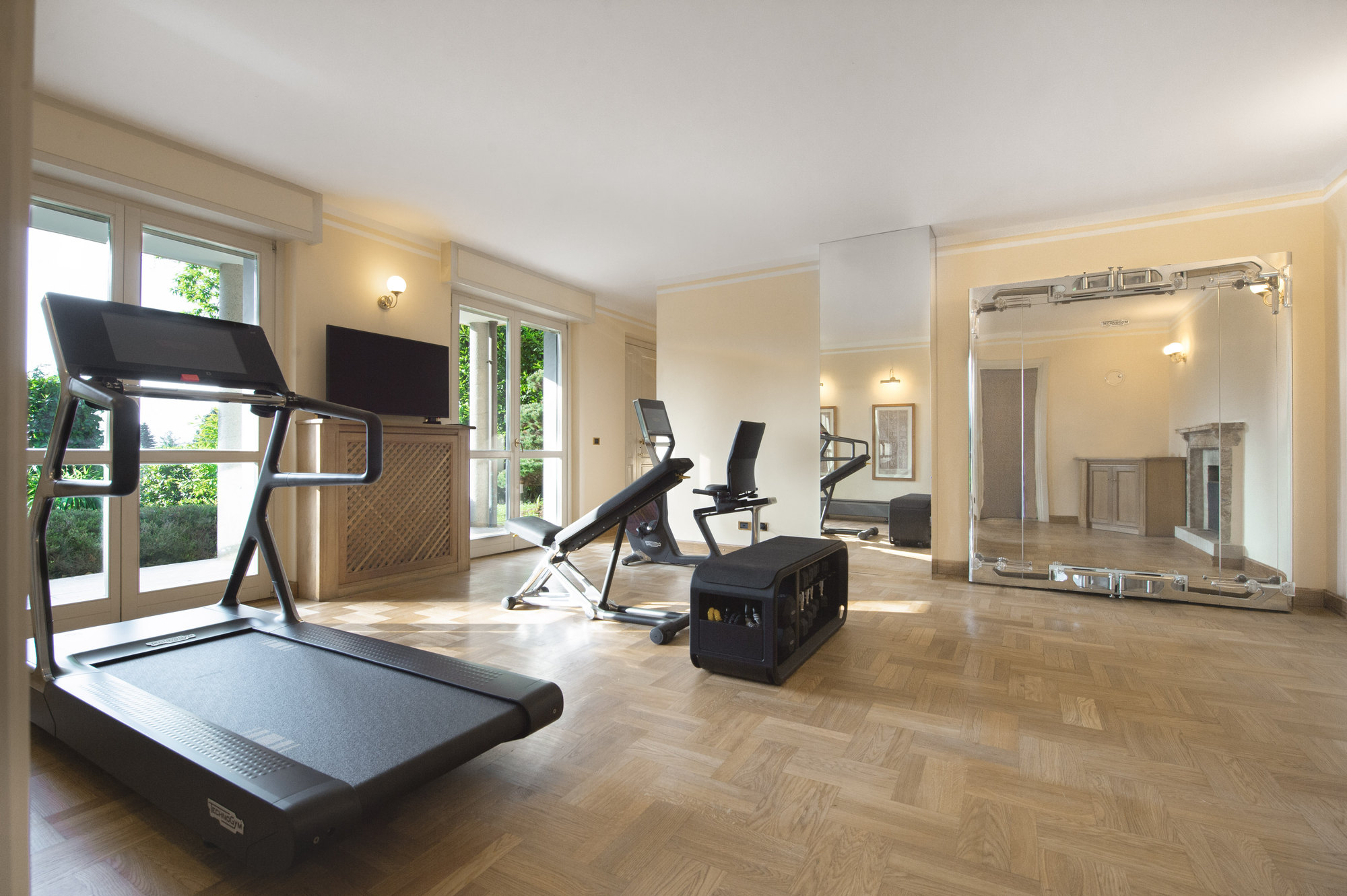Technogym gym overlooking the garden