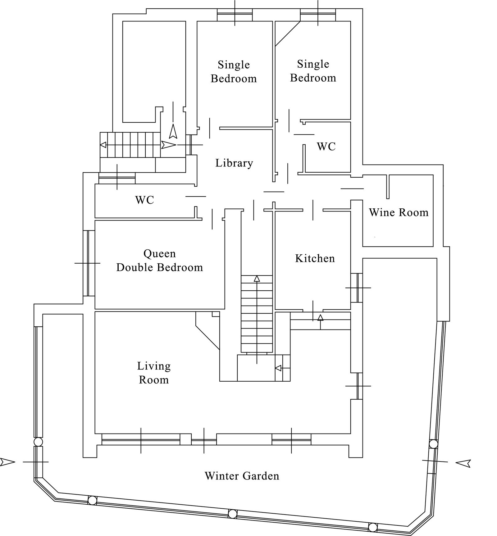 Main Villa, lower floor plan